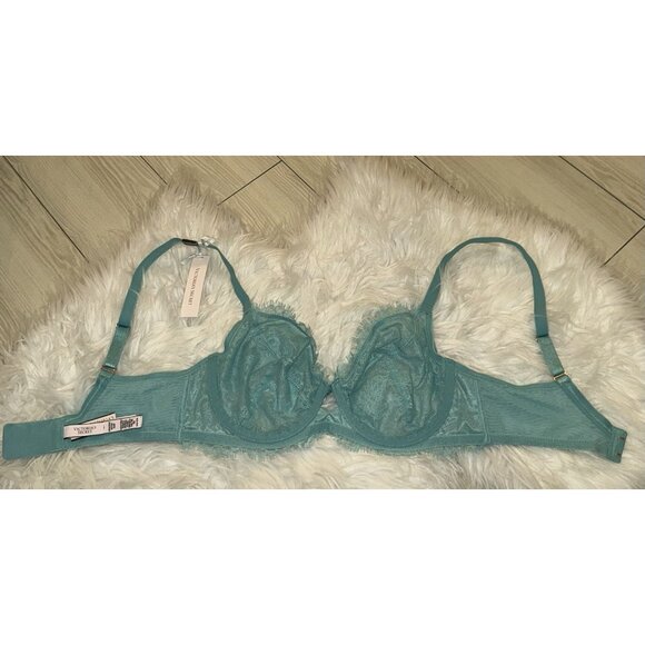 Victorias Secret Dream Angels Unlined Demi Bra Lace Metallic UW 34D Green New - Picture 5 of 7